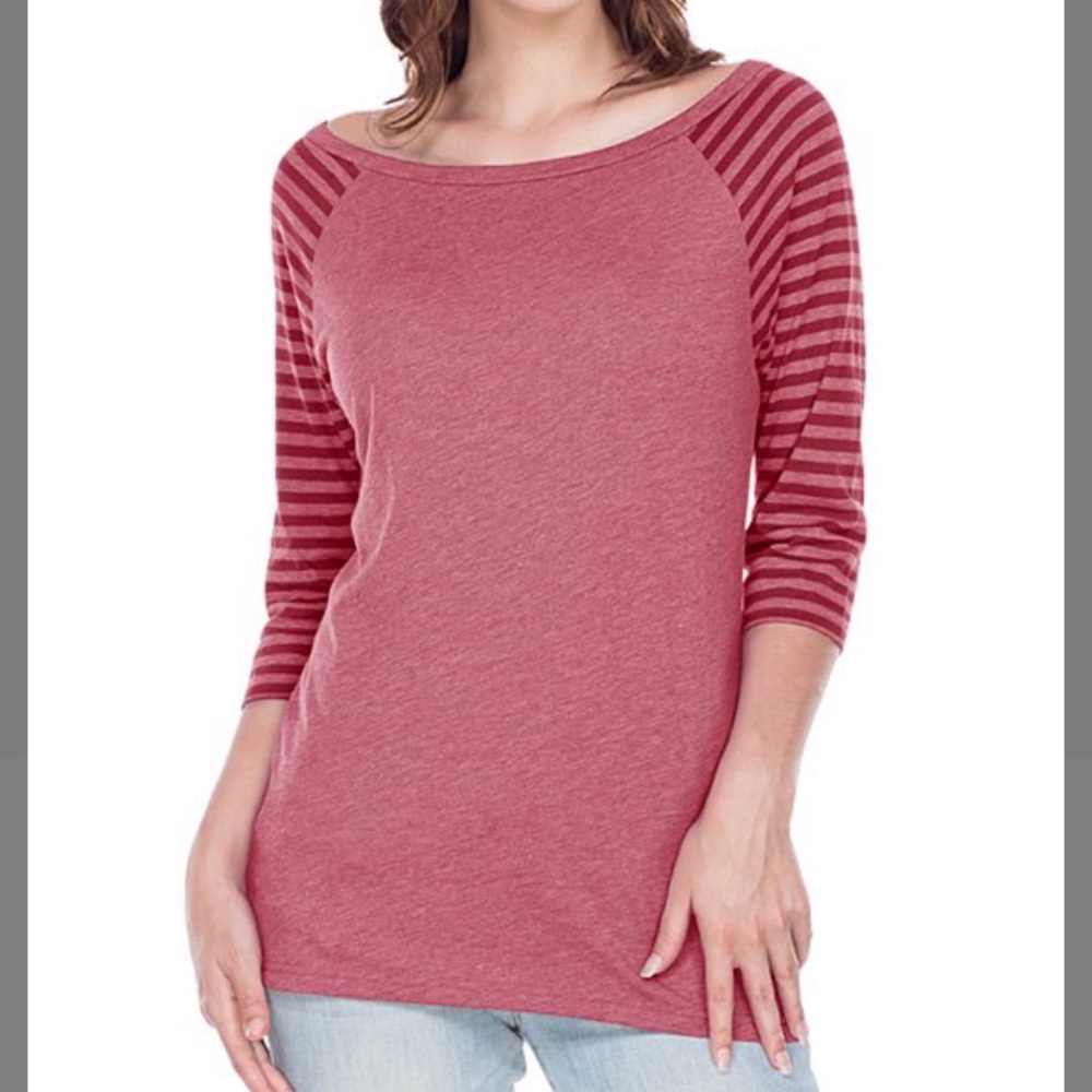 Cardinal 3/4 Stripe-Sleeve Boatneck Top, S